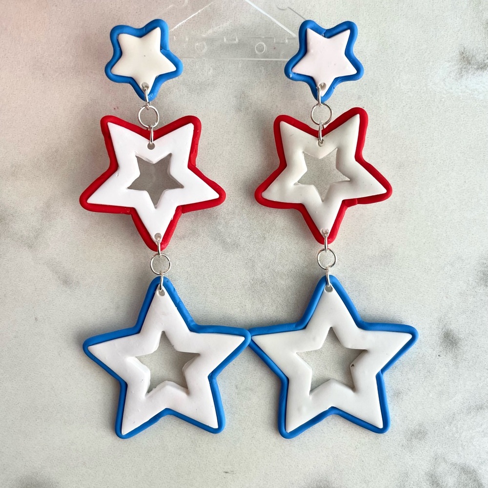 Star red white and blue earrings custom made for 4th of July